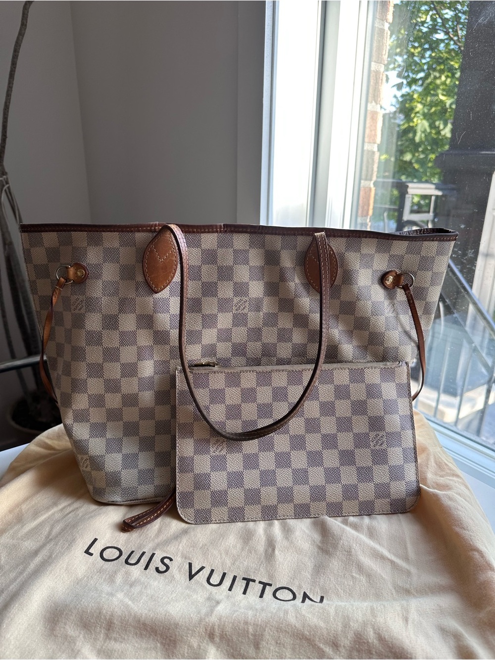 Louis Vuitton Damier Azur Neverfull MM Tote with Pochette